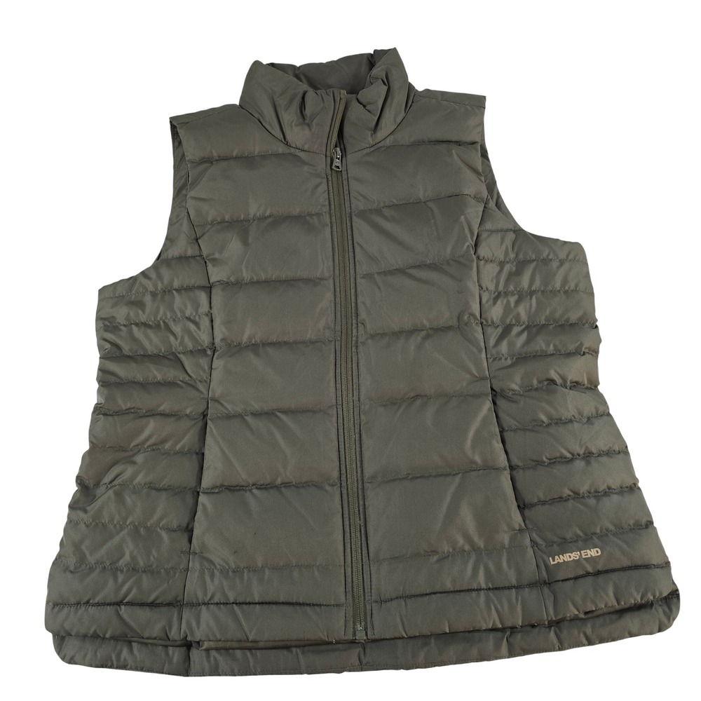 Lands End Womens Olive Green Down Puffer Vest Full Zip M/P 10-12 518676